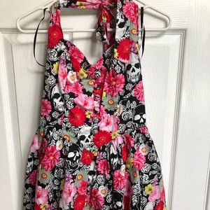 Hell Bunny Skull Floral Halter Dress Size Large